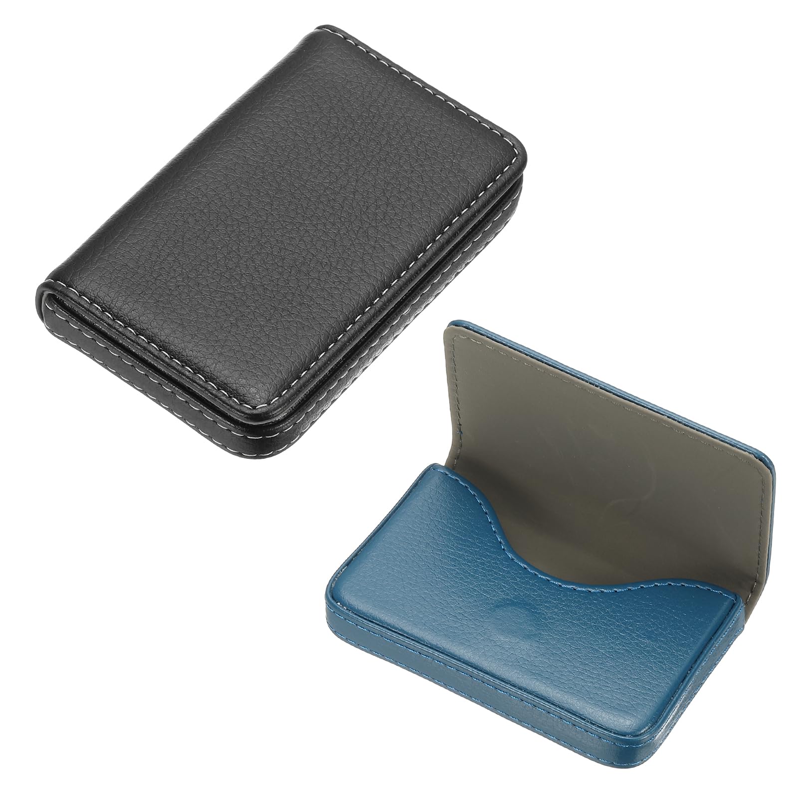 PATIKIL PU Leather Business Card Holder, 2Pcs Name Card Case with Magnetic Shut Wallet Pocket Carrier for ID Card Men Women, Black/Blue — image 1
