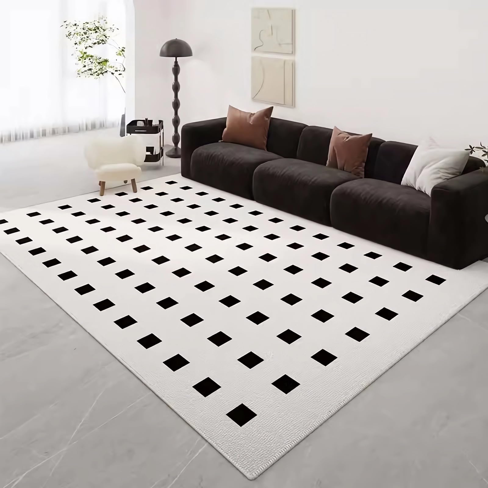 Alfombra Decoracion Cuarto Adolescente Dormitorio Infantil niña Alfombra Moderna Beige Negra Diseño Geométrico Celosía alfombras para Comedor 200x300cm