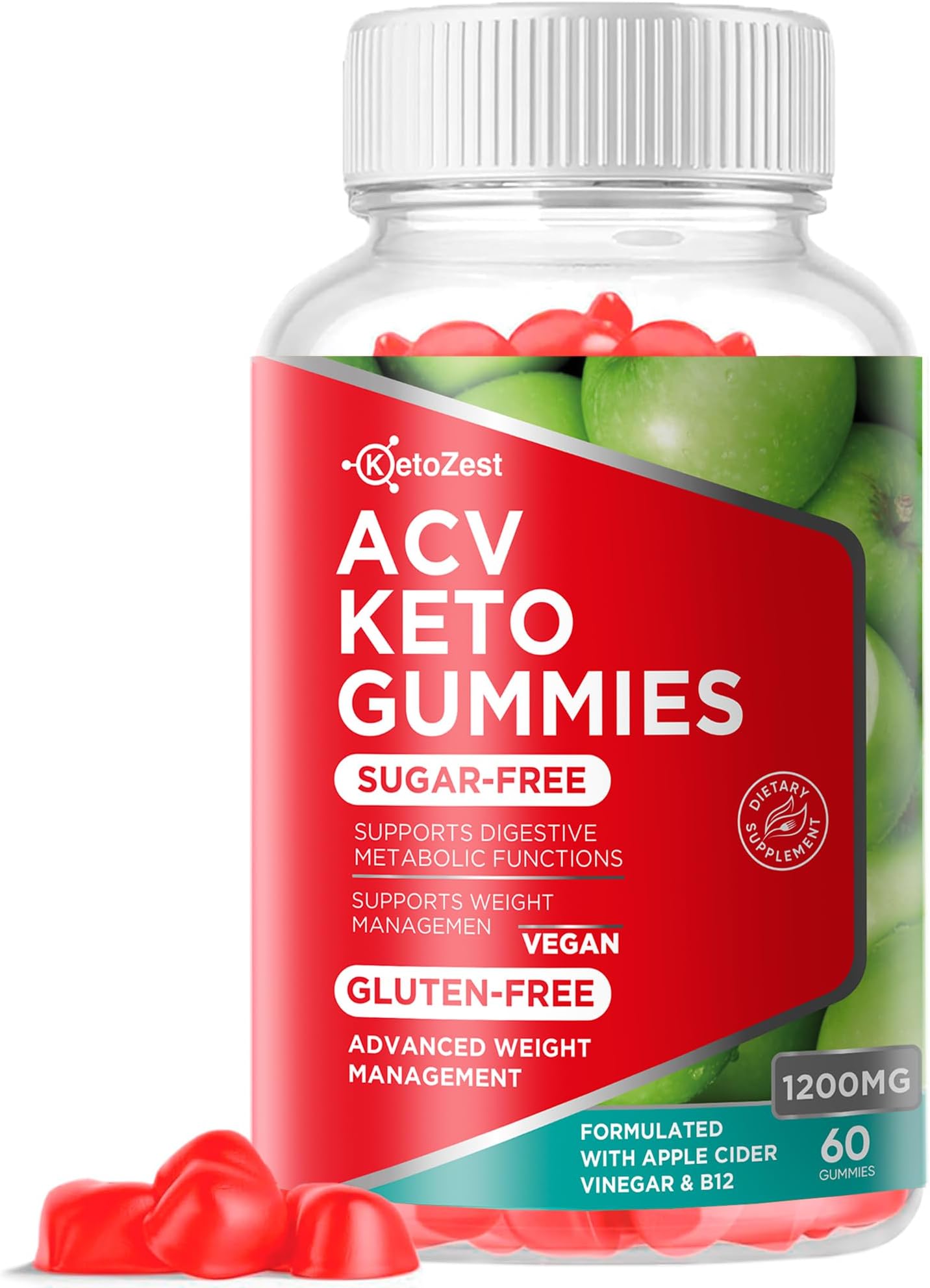 Keto Acv Gummies Advanced Weight Loss - Pro Active Super Apple Cider Vinegar Gummies - Supplement for Women Men - Sugar & Gluten Free (1200MG)