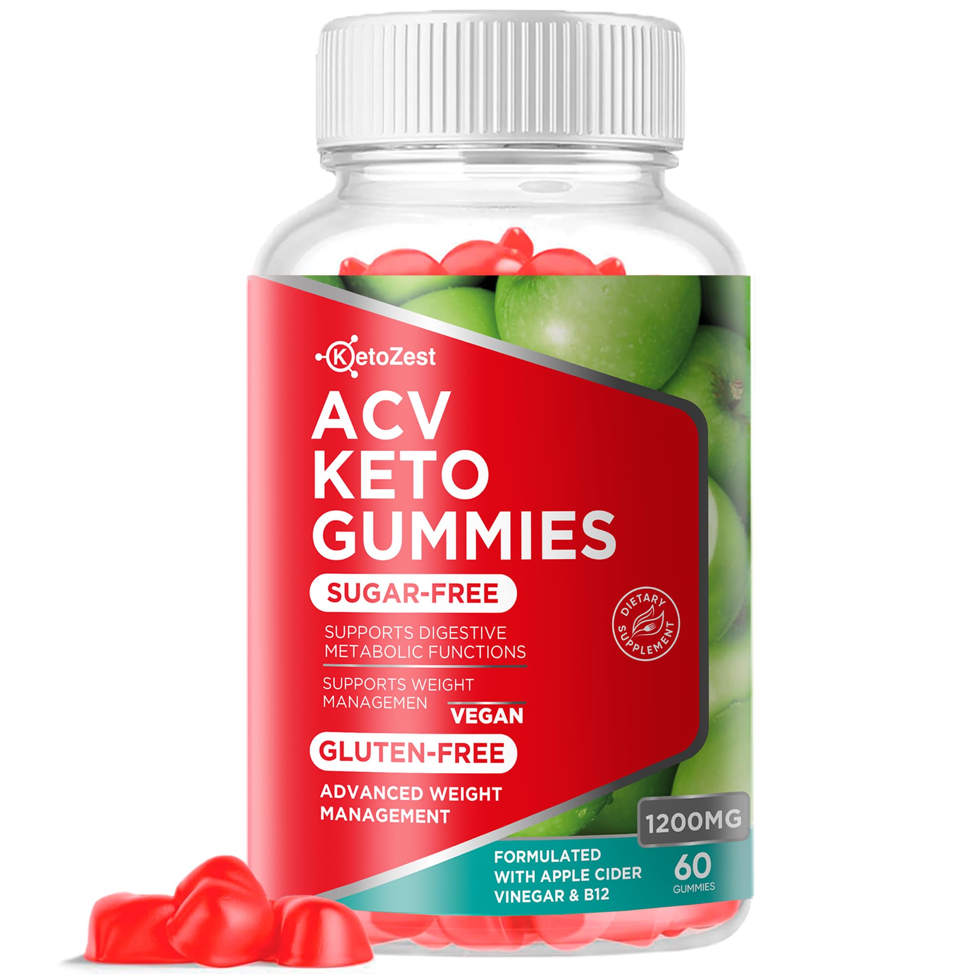 Keto Acv Gummies Advanced Weight Loss - Pro Active Super Apple Cider Vinegar Gummies - Supplement for Women Men - Sugar & Gluten Free (1200MG)