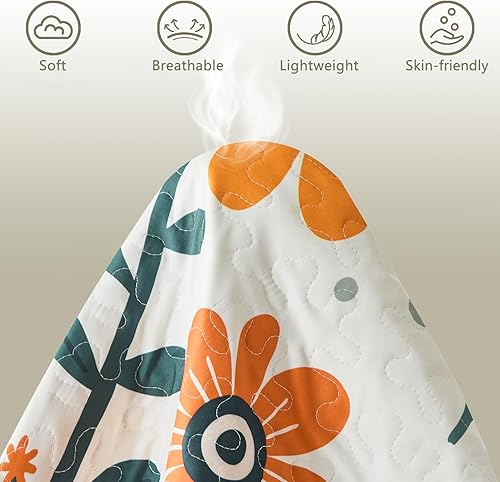 Miniatura 6 de Yogeneg Juego de ropa de cama Queen con patrón botánico blanco y naranja, beige, juego de edredón matrimonialqueen, colcha de verano ligera y suave