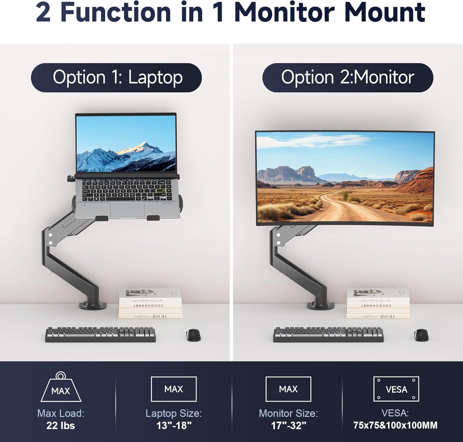 Suptek Laptop Desk Mount,Fully Adjustable Monitor and Laptop Mount Stand for 13-18 Inch Notebook and 17-32 inch Monitor Screen,Holds 22lbs with Vented Tray - Image 2