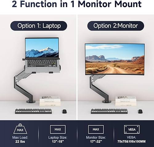 Miniatura 2 de Suptek Soporte de escritorio para laptop, soporte de montaje para monitor y laptop totalmente ajustable para portátil de 11 a 17 pulgadas y pantalla