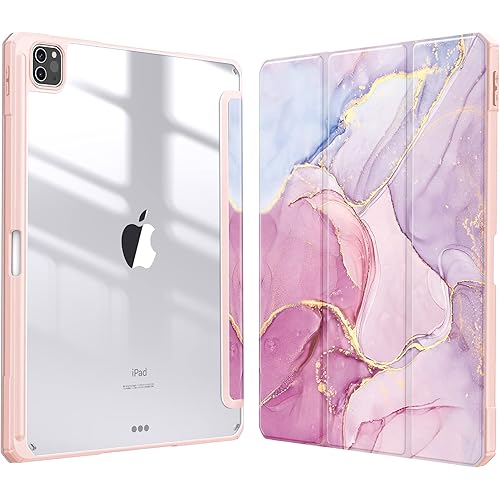 Fintie Hybrid Slim Case for iPad Pro 12.9-inch 6th Generation 2022, [Built-in Pencil Holder] Shockproof Cover w/Clear Transparent Back Shell, Also Fit iPad Pro 12.9" 5th/4th/3rd Gen, Dreamy Marble