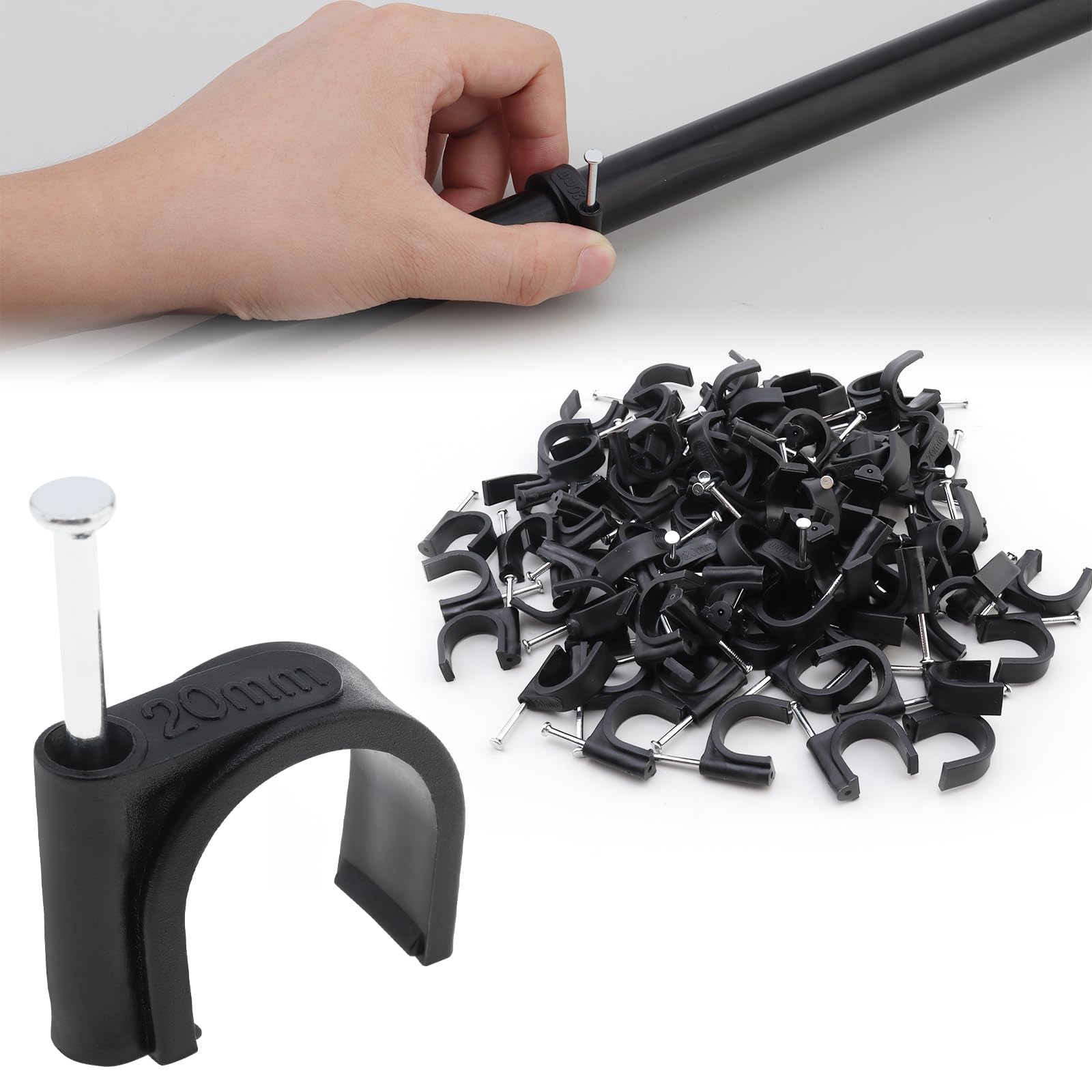 PNXKTXO 100pcs 3/4inch Half Clamps J-Hook with Nail for PEX Tubing Pipe Support Nail in Cable Clips Pex Clamps Fittings