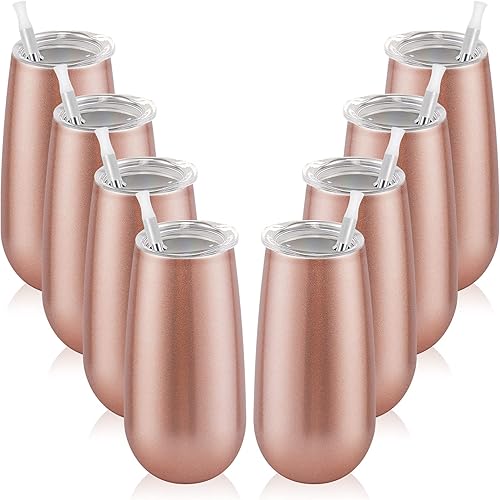 Paquete de 8 vasos de champán aislados, vaso de champán sin tallo de 6 onzas, vaso de vino de flautas de champán, vasos de cóctel irrompibles con