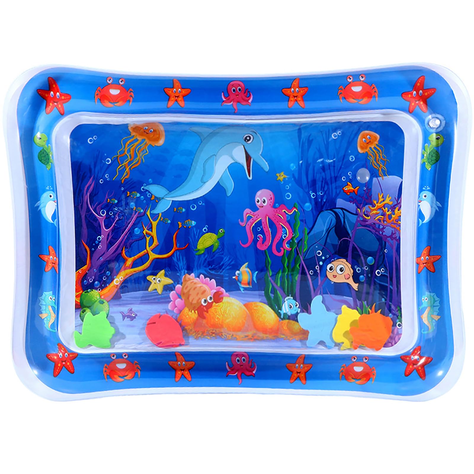 Vinuwu Tappetino gonfiabile ad acqua spesso e confortevole, 50 x 69 cm, delfino con 10 adesivi