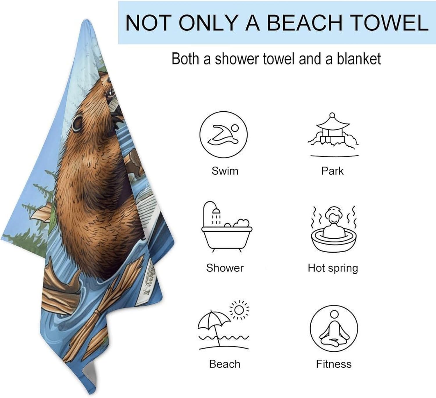 Extra Large Sandfree Beach Towel Absorbent & Quick Dry Pool Towel | Busy Beaver Cartoon Beach Blanket Towel 31 x 51 Inches Soft Lightweight Travel Towel for Swim Yoga Camping