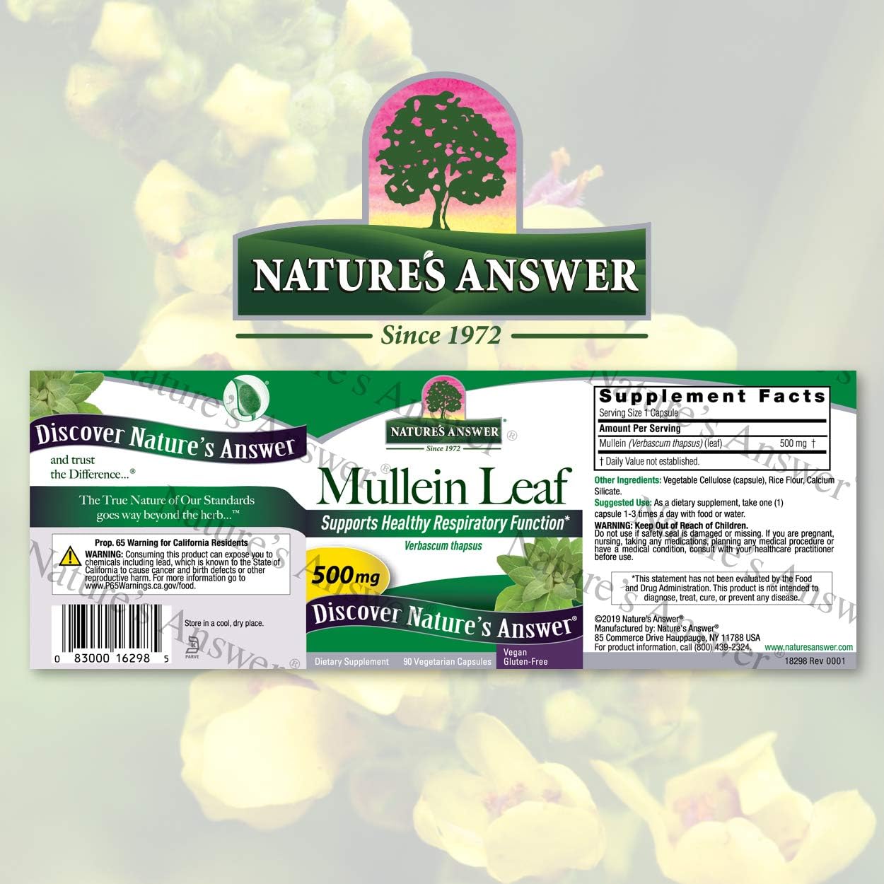 Nature's Answer Mullein Leaf Verbascum Thapsus 500mg 90-Capsules | Herb Ideal for Immune and Inflammation | Full Spectrum Herb | Supports Respiratory Function | Gluten-Free | Single Count
