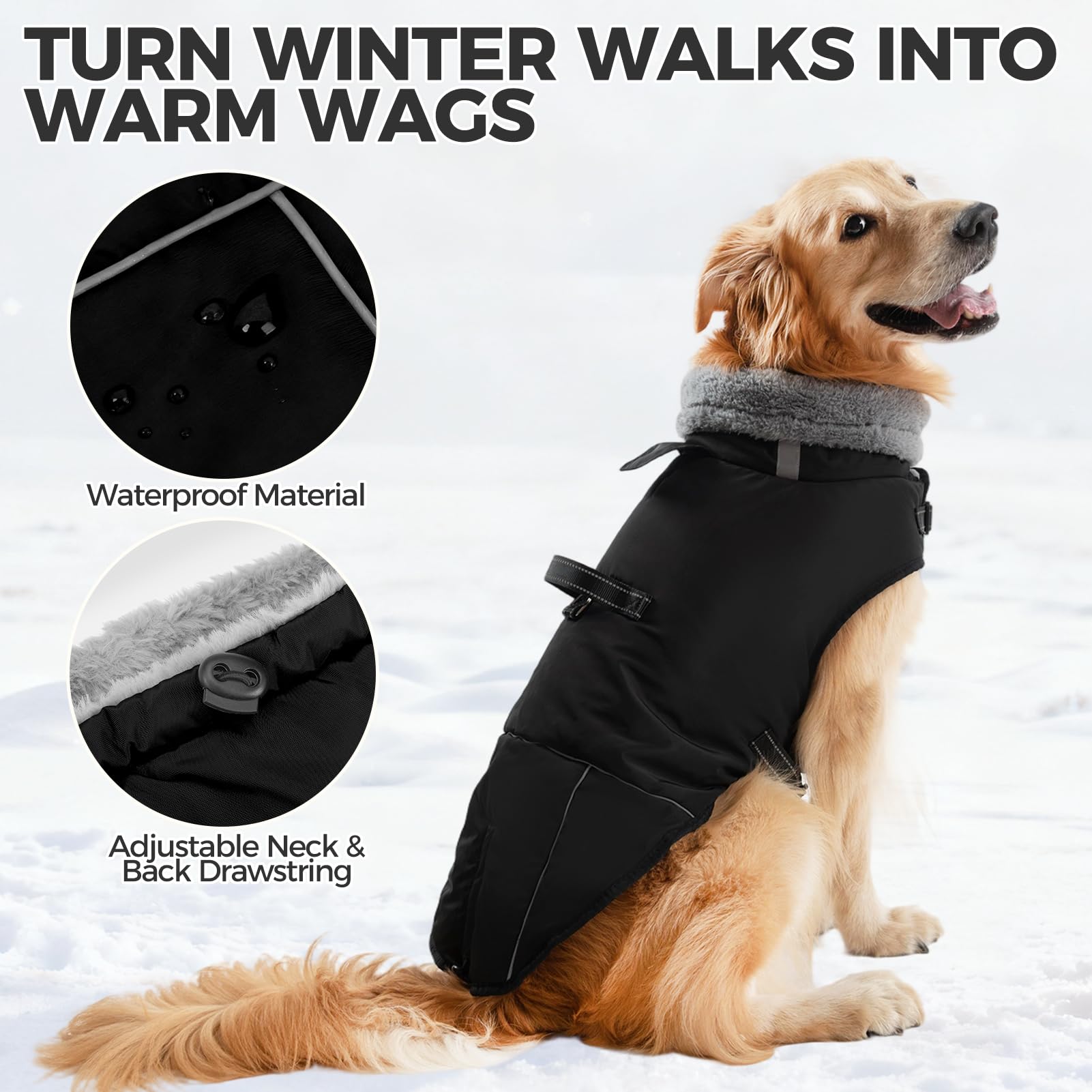 Mihachi Veste d'hiver chaude pour chien de taille moyenne, veste imperméable avec harnais en polaire réfléchissante intégrée pour animaux de compagnie, manteaux par temps froid
