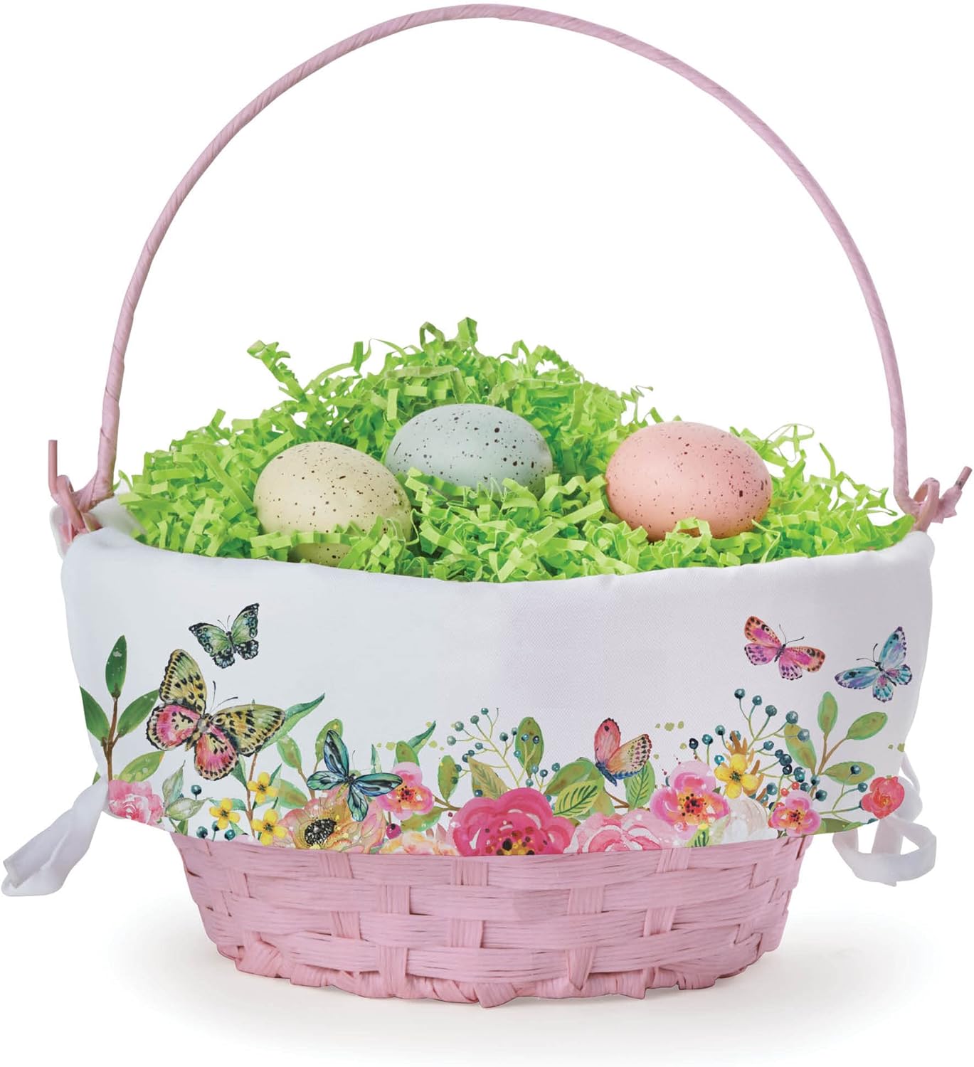Personalized Easter Egg Basket with Handle and Custom Name | Floral Butterfly Easter Basket Liners | Pink Basket | Woven Easter Baskets for Kids and Adults | Customized Easter Basket | Gift for Easter