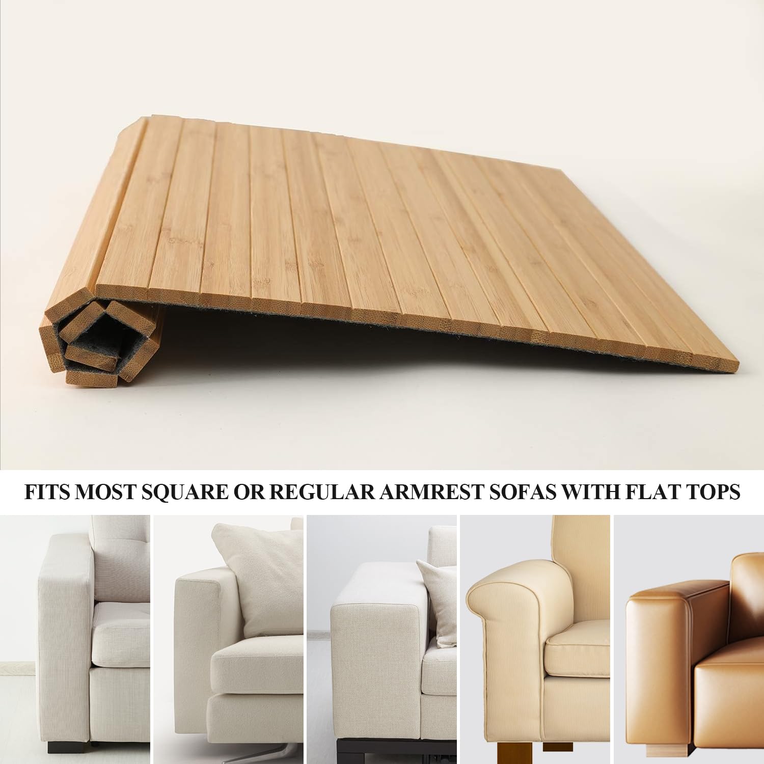 GEHE Bamboo Sofa Arm Tray- Flexible/Foldable Couch Arm Tray Armrest Table, Rollable Side Table Perfect for Drink, Snacks, Phone, Control (16.5" L x 13.25" W x 0.4" H, Natural Bamboo)