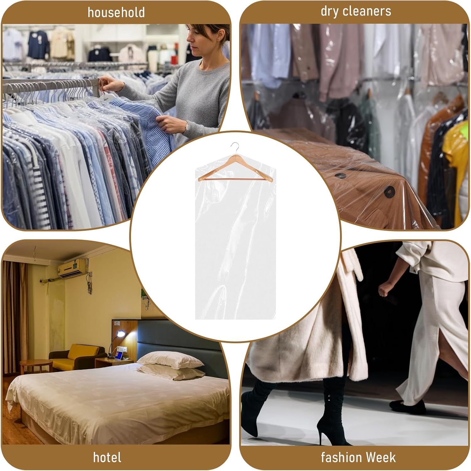 10Pcs Dry Cleaner Bags Plastic Clear Dress Bag 39Inch Long Dry Cleaning Bag for Clothes, Plastic Garment Bags for Hanging Clothes, Long Dresses, Suits, Gowns, Dance Costumes, 60x100 cm