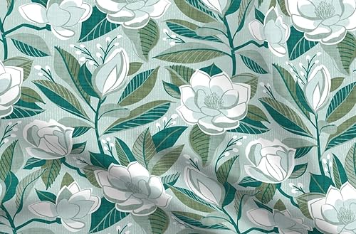 Spoonflower Tela  Flores de boda de magnolia floral boho hojas bohemias blancas rústicas impresas en tela polar Polartec(R) Fat Quarter  Mantas de