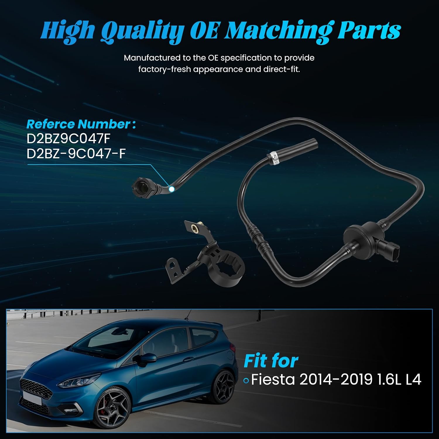 D2BZ9C047F Fuel Evaporative Emissions Vapor Canister Purge Valve Solenoid VMV Hose for Fiesta 2014 2015 2016 2017 2018 2019 1.6L L4 Replaces D2BZ9C047F D2BZ-9C047-F