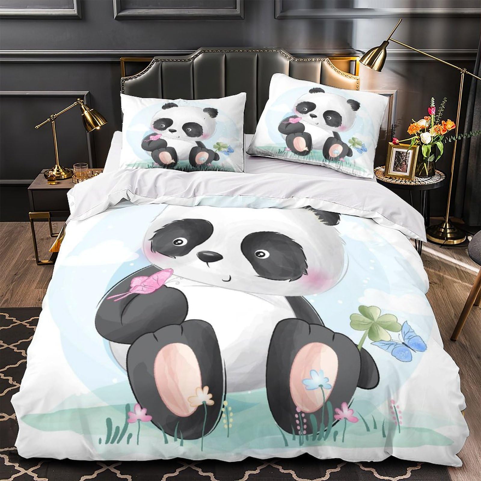 Housse de couette panda 140x200 cm en microfibre pour lit simple