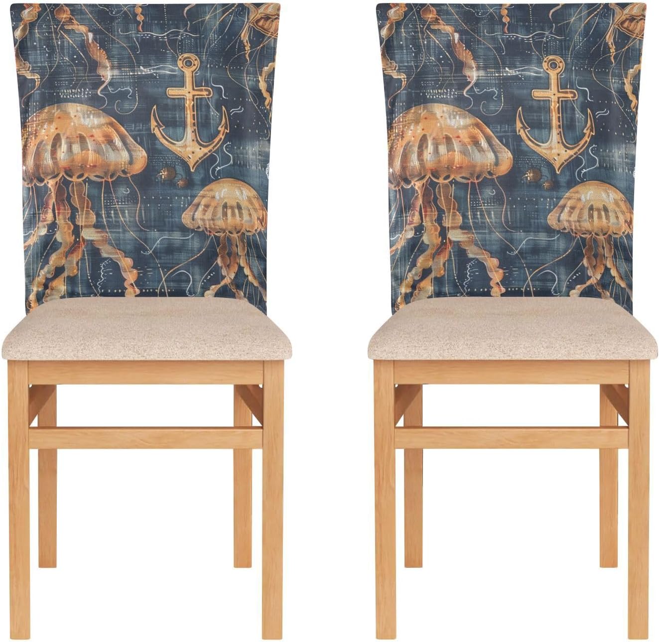 ALAZA Anchor Jellyfish Chair Back Cover Set of 6, Washable Reusable Removable Chair Slipcovers Decorative Chair Cover for Home Kitchen Wedding Party