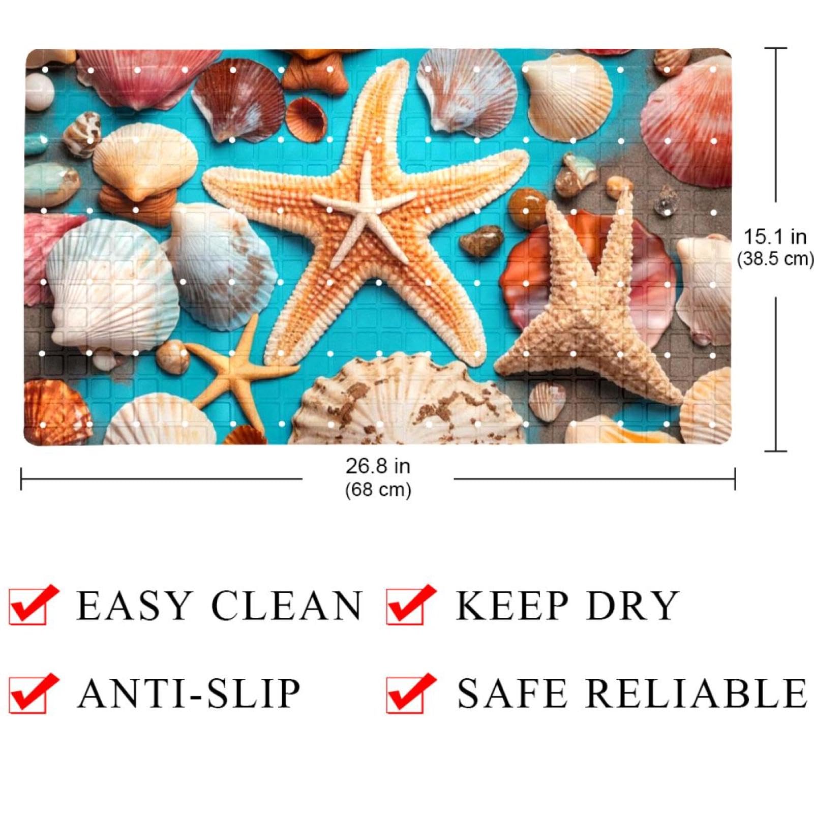 Badematte mit Seestern-Motiv, Duschmatte für Innendusche, rutschfeste PVC-Badewannenmatten für Badezimmer, nasse Duschbereiche (38,5 x 68 cm)