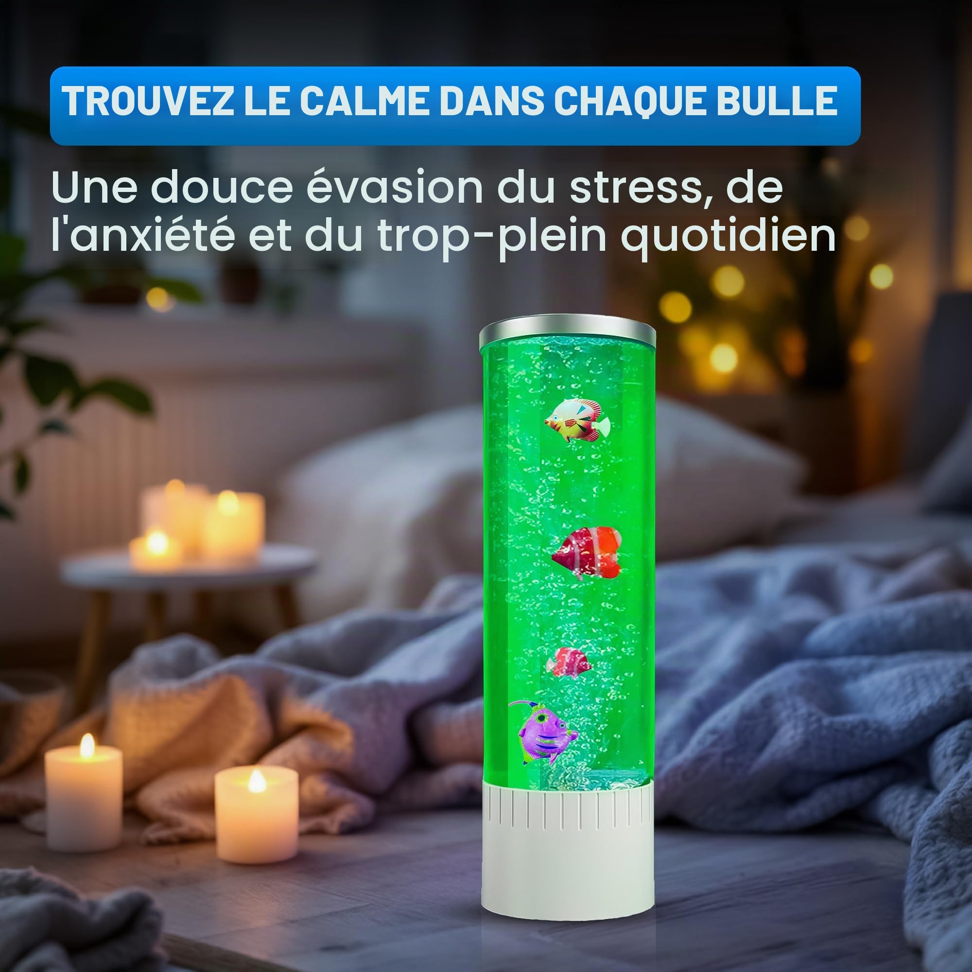 Brewish Lampe à bulles | 7 lampes LED changeant de couleur | Faux aquarium | Aquarium artificiel avec poissons en mouvement | Décoration d'intérieur, cadeau idéal pour enfants, adultes, lumières