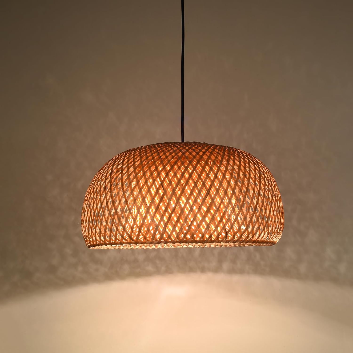 ARTZONE 18''W Handmade Woven Bamboo Pendant Light Fixture, Adjustable Boho Basket Chandelier for Kitchen Island Farmhouse Dining Room Bedroom