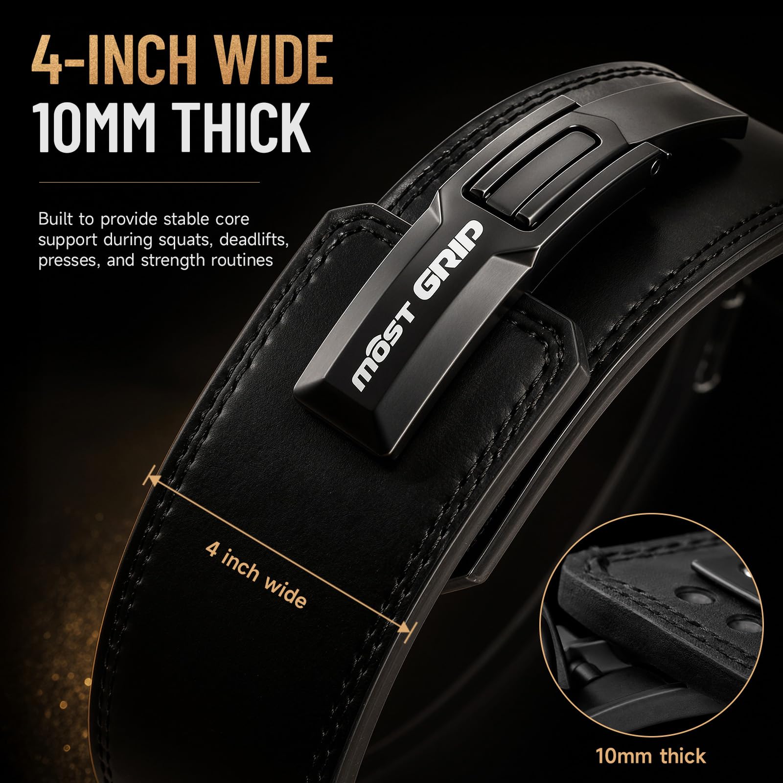 Cintura di sollevamento con leva da 10 mm, in pelle, chiusura rapida, per uomini e donne, sollevamento pesi, cinture da palestra per squat stacchi da terra