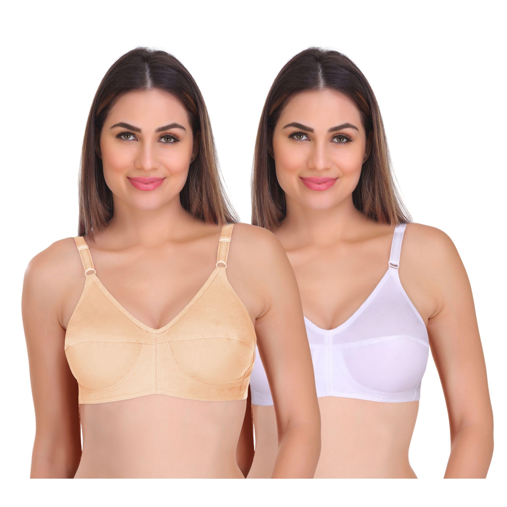 featherline 100% Pure Cotton Perfect Fitted Non Padded Full Coverage Women's Everyday Bras (Elastic Straps) (White, Skin, 40D)-picture-50