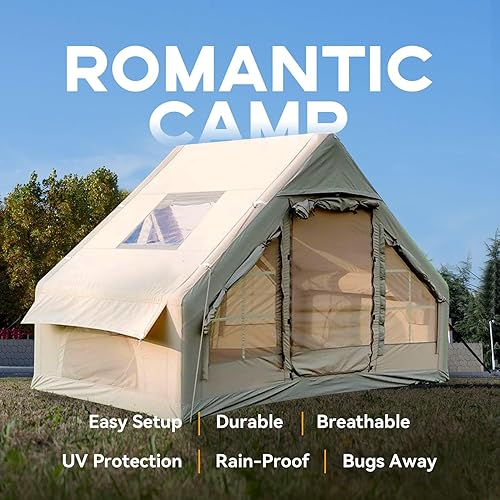 Miniatura 7 de Tienda de campaña inflable con bomba, para 4 a 6 personas, impermeable, para acampar, senderismo, fácil de instalar, tienda inflable de 4 estaciones