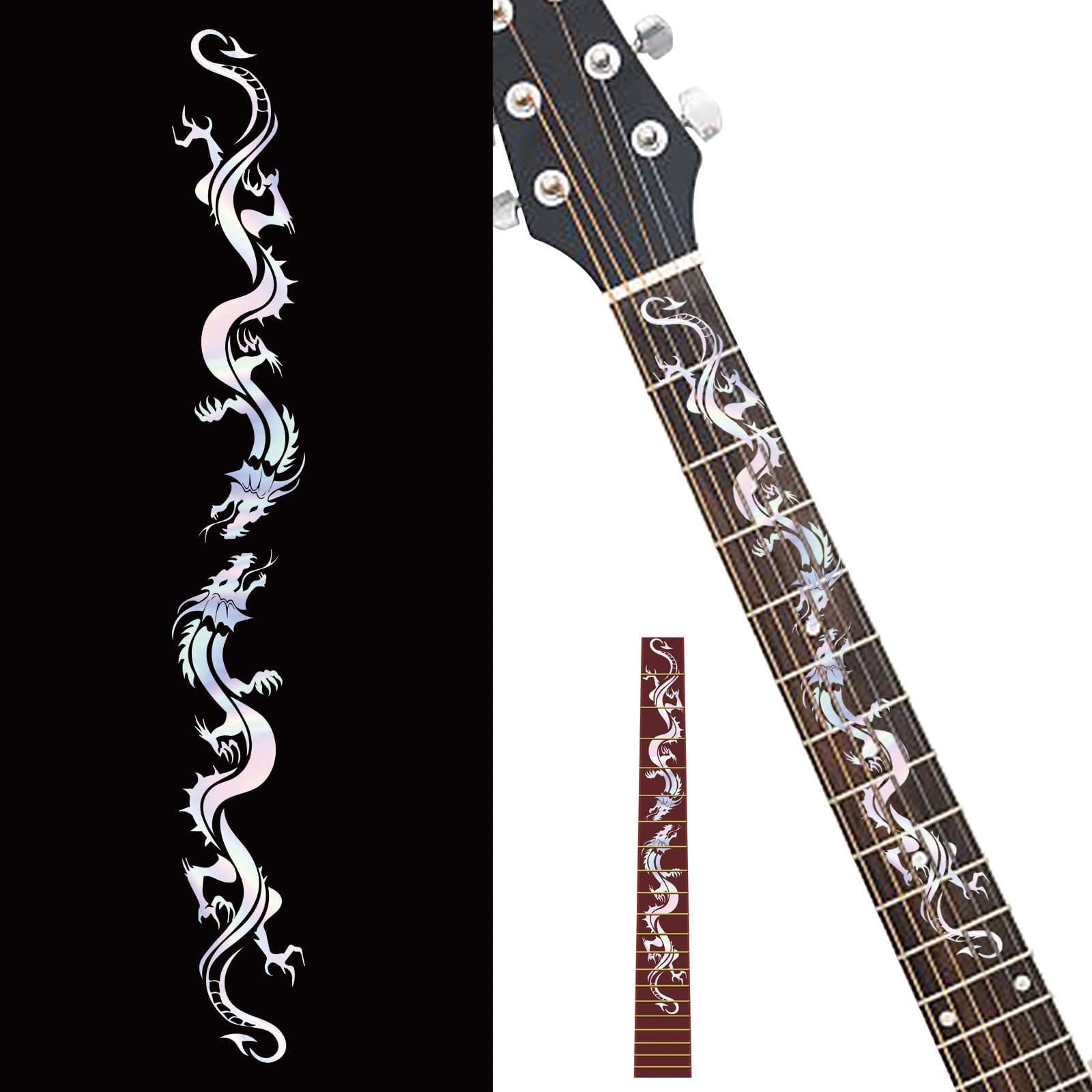 PLIGREAT Pack of 2 Guitar Fret Markers Guitar Neck Fingerboard Sticker Dragon Decal DIY Guitar Decor Gifts for E-Bbass Acoustic Guitar Musical Instrument Shop Accessories
