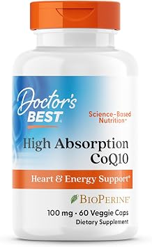 Doctors Best High Absorption CoQ10 with BioPerine, Vegan, Gluten Free, Naturally Fermented, Heart Health & Energy Production, 100 mg 60 Veggie Caps DRB-00069