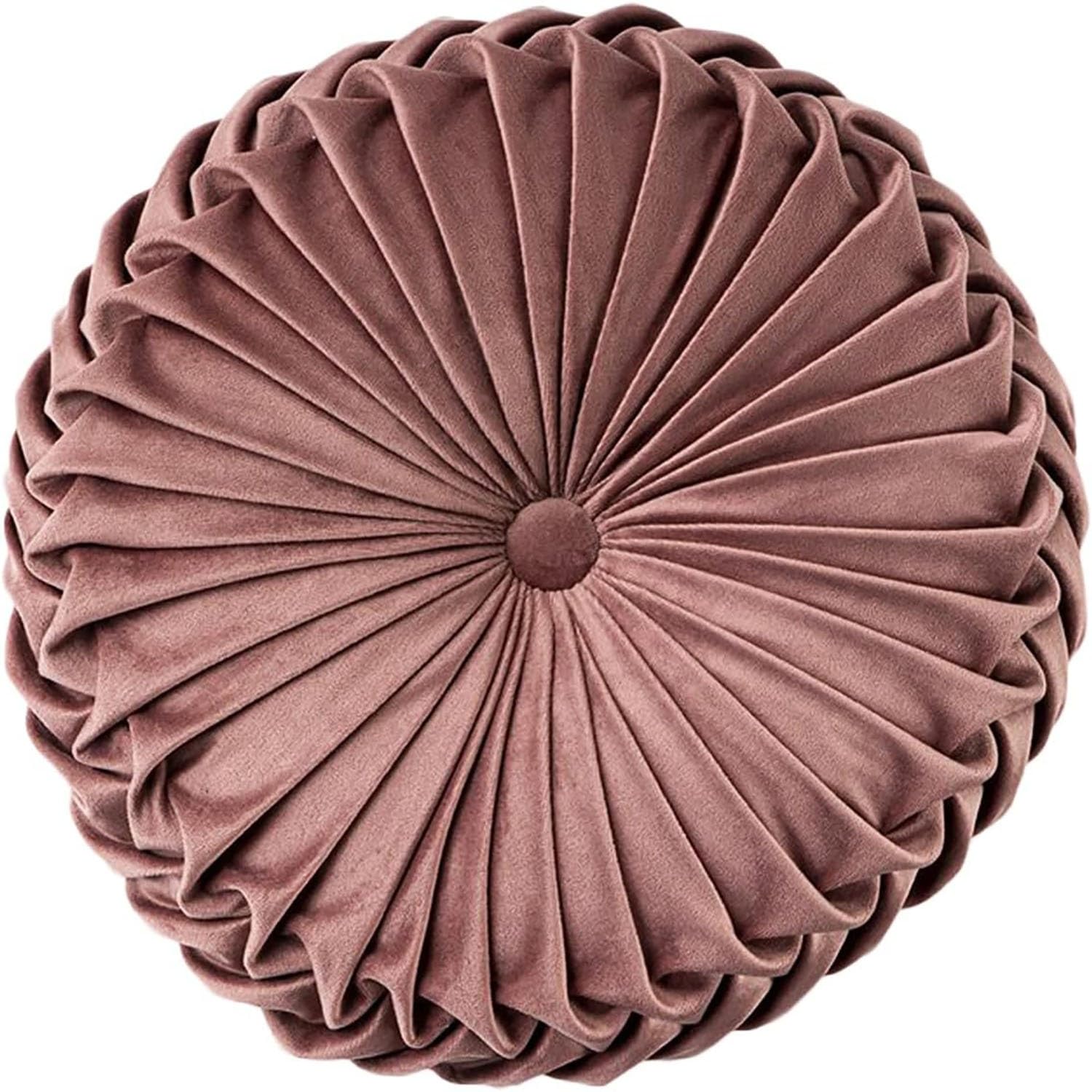 Odaima Champagne Round Pillows Velvet Pleated Circle Pillow Chair Cushion Floor Pillows Home Decorations, For Living Room Couch Chair Bed Car(Champagne)