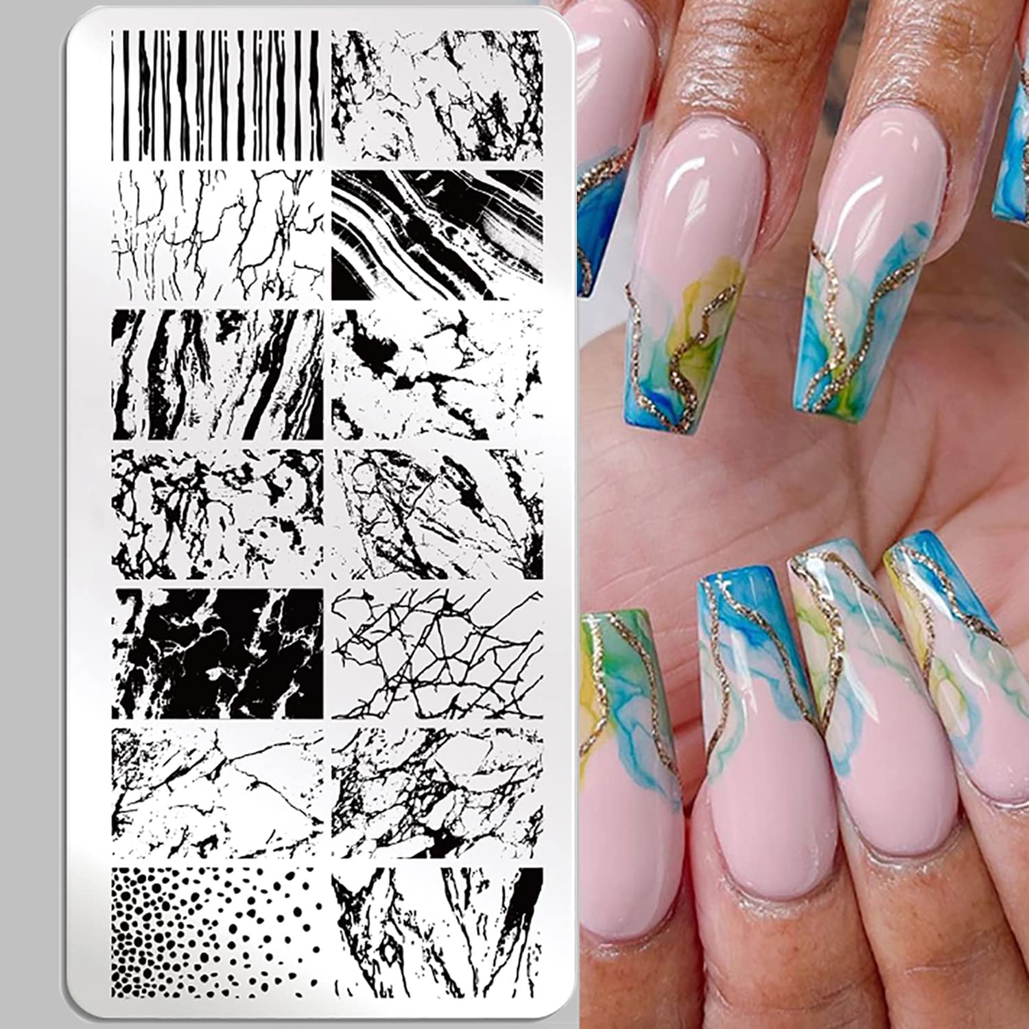 3 Pezzi Nail Stamping Piastre Francese Marmo A Strisce Nail Art Stampaggio Modello Marmorizzazione In Acciaio Inox Nail Design Stencil Strumenti