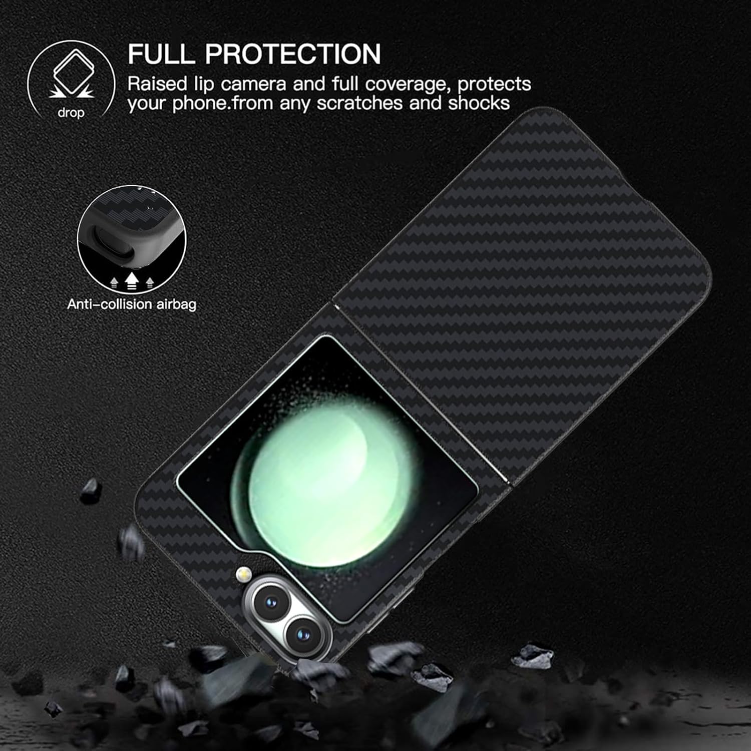Magnetic Carbon Fiber Case for Samsung Galaxy Z Flip 6 Compatible with MagSafe, Slim & Ultra Thin Aramid Fiber Anti-Scratch Military-Grade & Metal Camera Shockproof Case, Black&Red