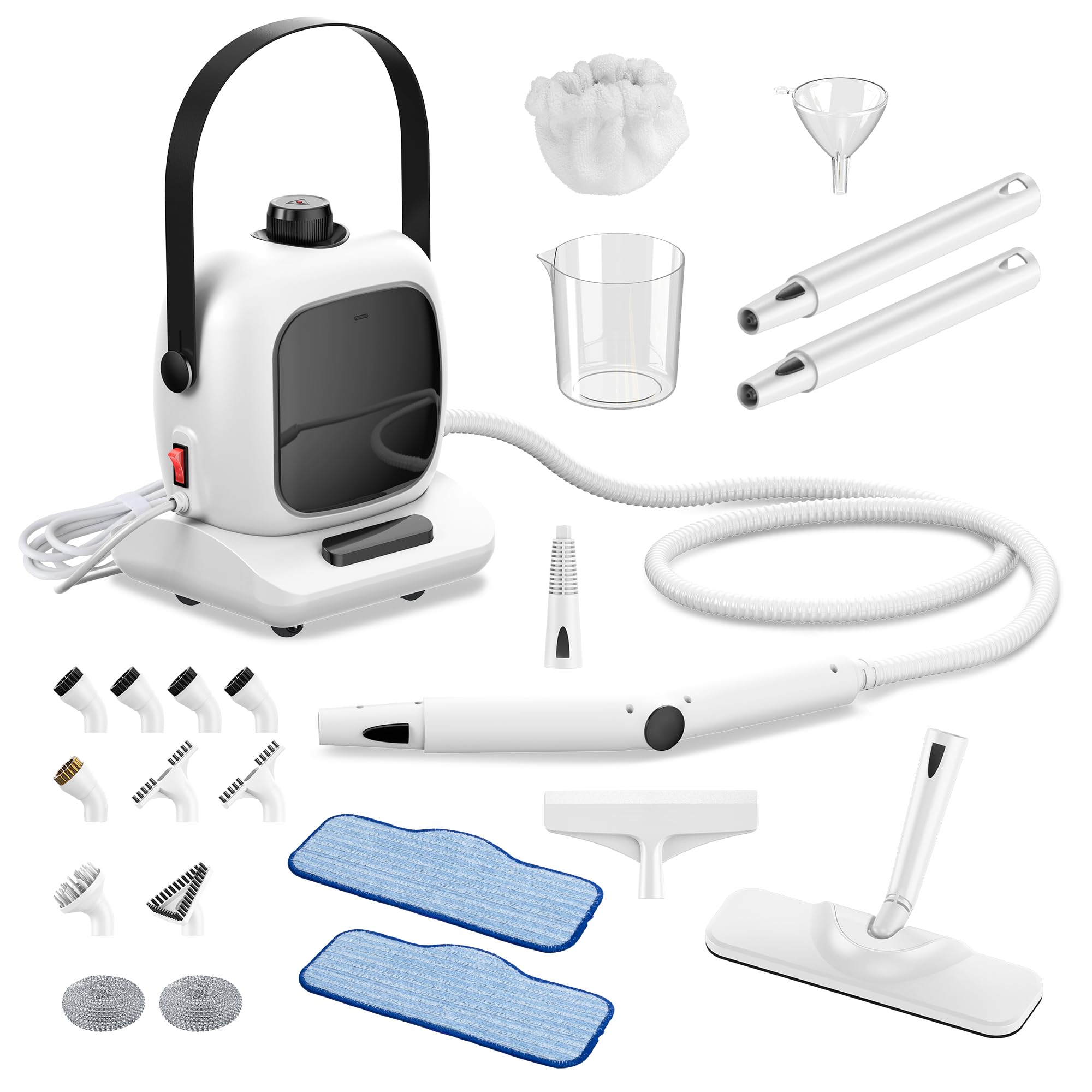 Steam Cleaner with 21 Accessories,1500W Heavy Duty Steam Cleaner,Pressurized Handheld Steamer for Cleaning for Floors,Cars,Furniture,Tiles, Kitchen,Grout and More,Move Free–Backcarry or Drag