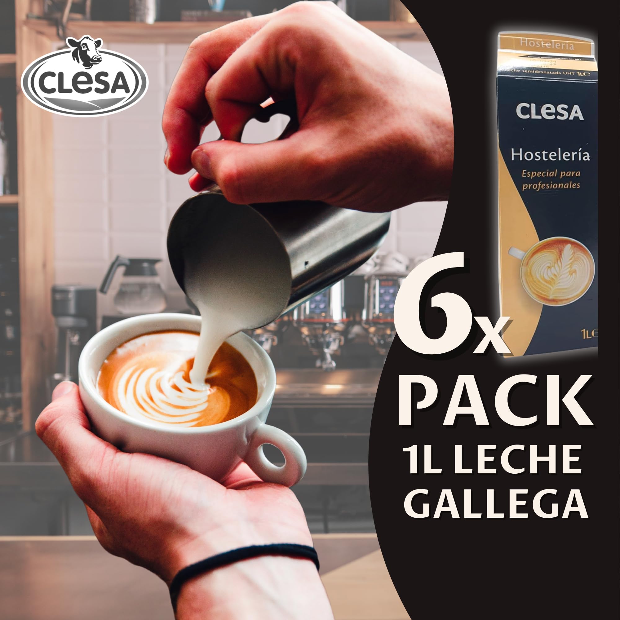 Clesa Leche Semidesnatada Especial Hostelería 6 x 1 L - Tapón Antigoteo
