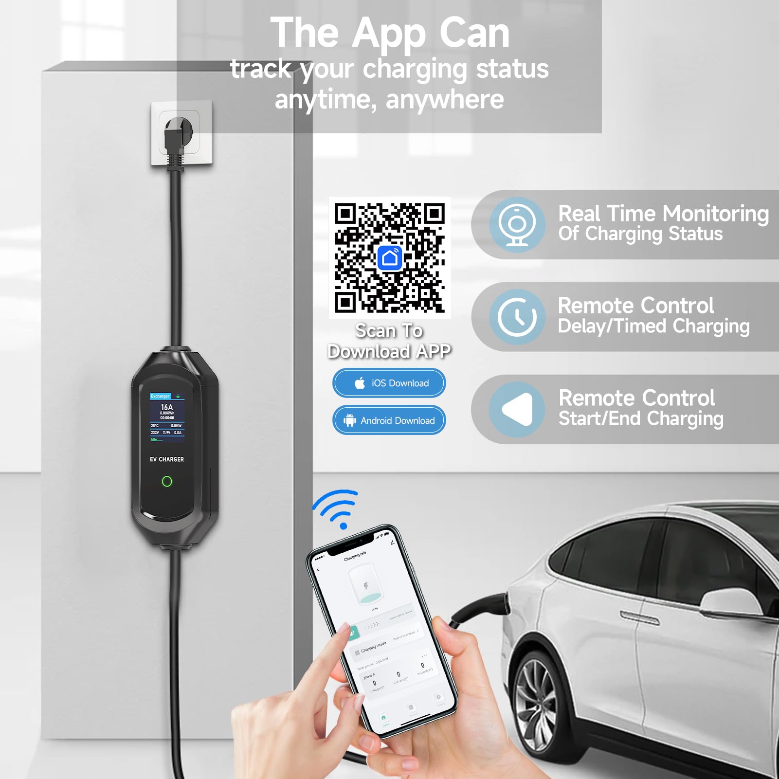 Cavo Ricarica Auto Elettrica Tipo 2 Schuko, 6/8/10/13/16A 3.6kW, Ricarica Auto Elettrica Portatile, Cavo Ricarica Auto Elettrica Tipo 2 con Borsa, IEC 62196-2, 8M