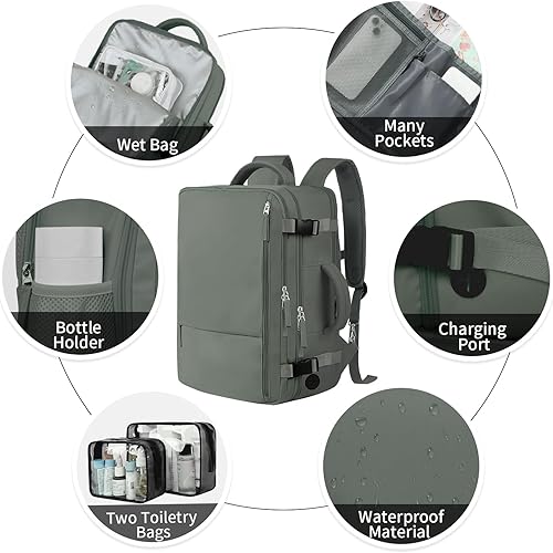 Miniatura 4 de Hanples Mochila de viaje, mochila para laptop, mochila de mano para escuela y senderismo, Verde oliva, Mochilas de viaje