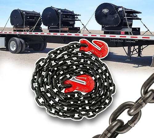 Miniatura 2 de Mytee Products Paquete de 2 cadenas de transporte G80 negras de 12 pulgada x 20 pies con ganchos de agarre de horquilla, límite de carga de trabajo