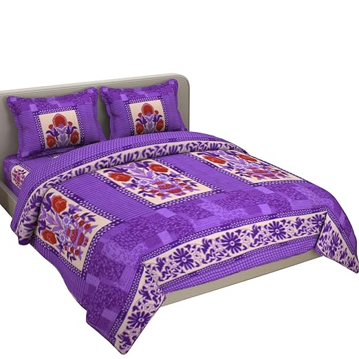 Fabture Fleece Heavy Warm Printed Double bedsheet with Two Pillow Covers for Winters(Purple)