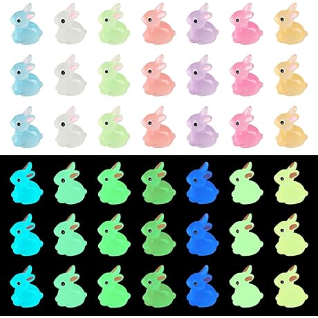 56PCS Mini Luminous Bunny Miniature Figurines for Fairy Garden