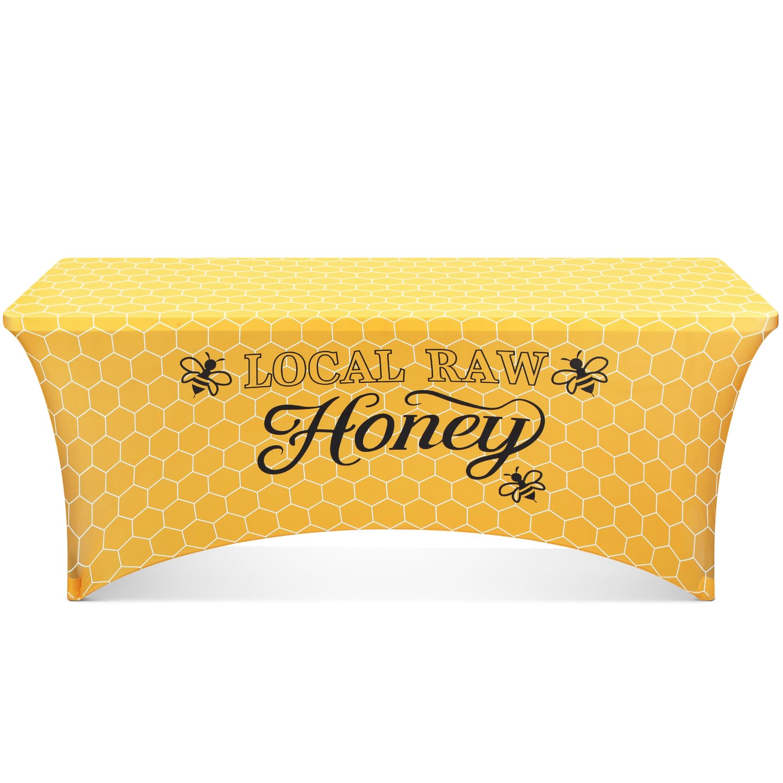 Oudain 6ft Local Raw Honey Stand Tablecloth Bee Themed Stretch Spandex Table Cover Bee Pattern Windproof Tablecloth for Honey Vendor Indoor Outdoor Rectangular Fitted Table Cover for Spring Party
