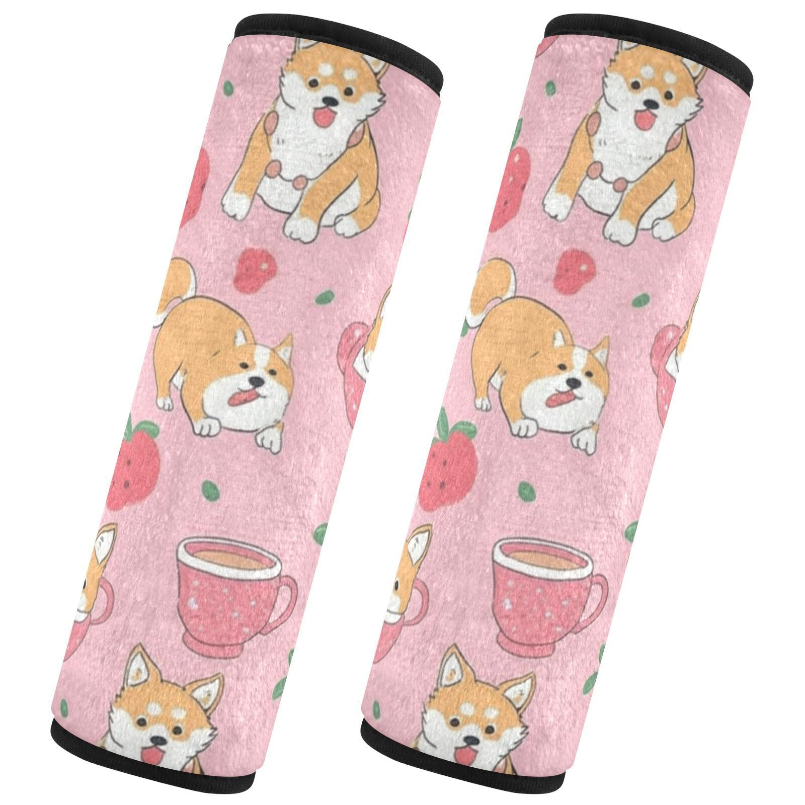 Seat Belt Covers 2 Pack Cute Dogs Fruits Car Seat Strap Covers Super Soft Pink Cup Car Seat Neck Cover for Boys Girls Adults Babies S
