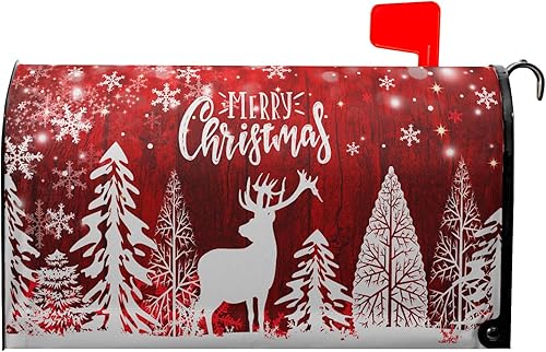 Funda magnética para buzón de Navidad de 21 x 18 pulgadas, diseño de ciervos rojos, tamaño estándar, copos de nieve de invierno, pino, buzón,