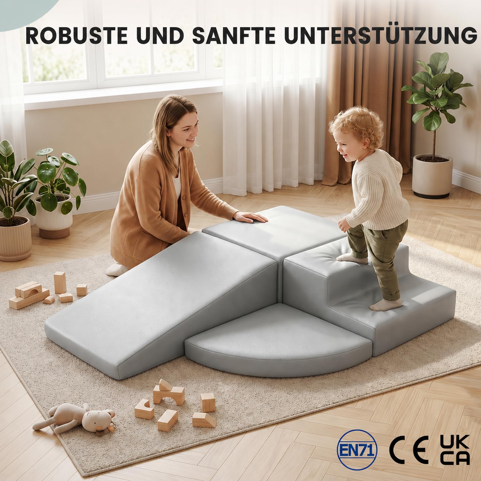 Schaumstoff Bausteine Kinder Klettern Indoor: 4 Softbausteine Riesenbausteine Spielbausteine - Weiche Bausteine Baby Montessori Großbausteine Kletterspielzeug Outdoor Verlängerte Rampe-Set