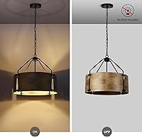 Vista 5 de Candelabro de tambor de granja de 4 luces, lámpara colgante redonda de metal industrial rústico para comedor, vestíbulo, entrada, cocina