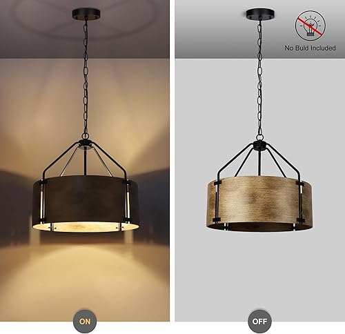 Miniatura 5 de Candelabro de tambor de granja de 4 luces, rústico industrial redondo de metal colgante para comedor, vestíbulo, entrada, cocina, dormitorio, sala