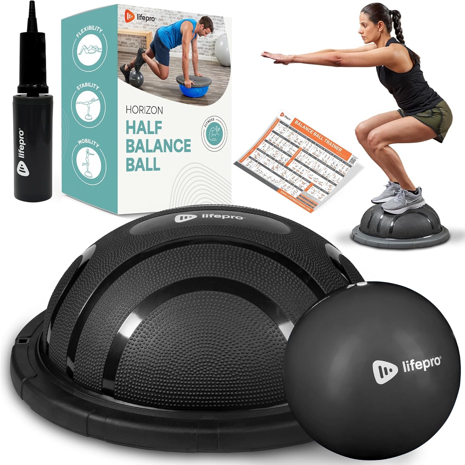 Lifepro Half Balance Ball Trainer - Stability Ball for Exercise, Full-Body Workouts, Home Gym, and Physical Therapy - Non-Slip Equipment for Balance Training
