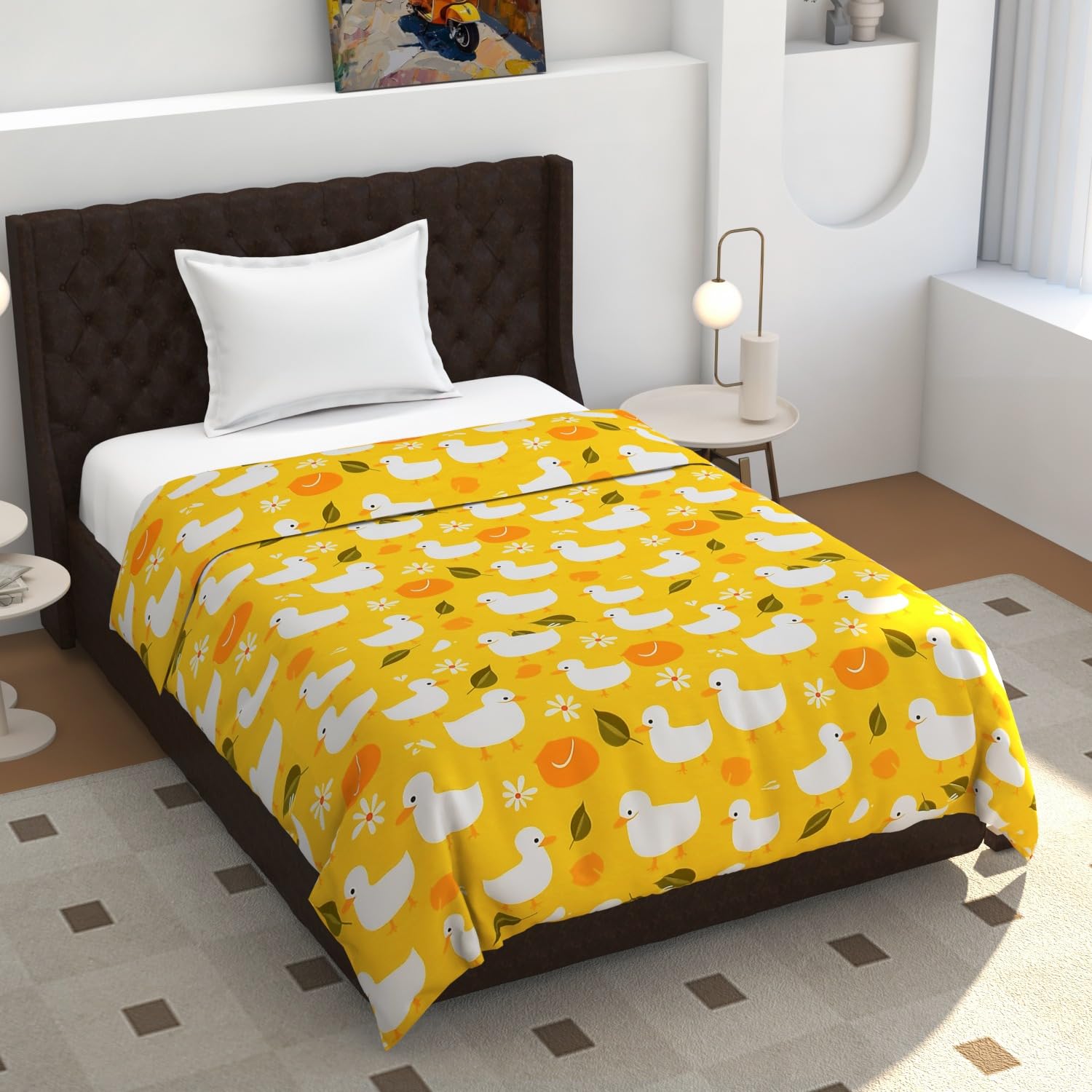 Super Premium Quilt Cover Single Bed with Zipper Blanket Cover/rajai Cover/Comforter Cover/Duvet Cover King Size Soft Glace Cotton Super Soft 60x90 Inches, Cartoon Yellow White-picture-29