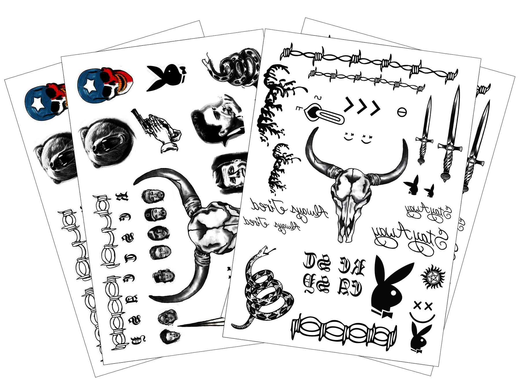 Photo 1 of 4 Sheets PADOUN Temporary Face Tattoos, Face Tattoo Halloween Costume Tattoos Sticker Set for Men Women Kids