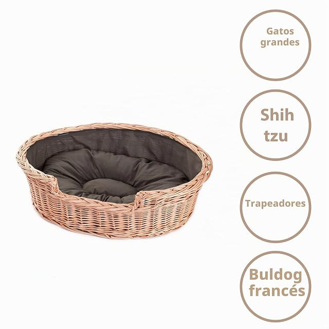 Foto 3 de 8 de e-wicker24 - Cesta de mimbre para perro, cesta, honiggelb, 60 x 43 x 19 cm