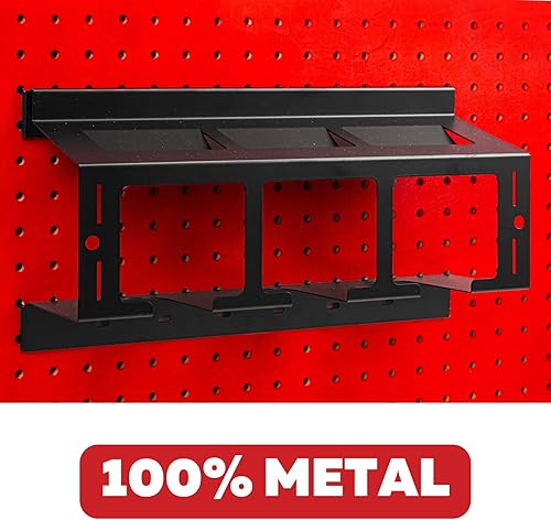 Miniatura 4 de Soporte de taladro resistente para agujeros de 1/4 pulgadas - Almacena hasta 3 taladros, se organiza en tablero de clavijas, incluye clavijas y